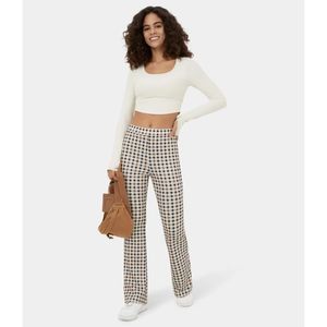 Halara High Waisted Pink Plaid Flare Hem Stretchy Casual/Active Pants Size Small
